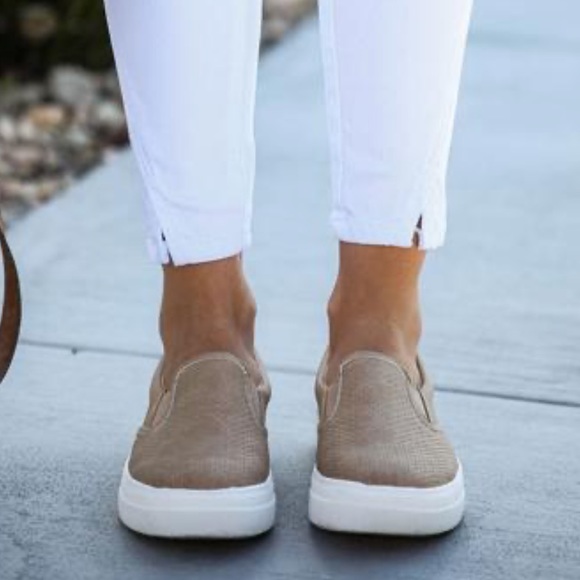 Tan Slip On Perforated Comfy Sneakers - Picture 3 of 8